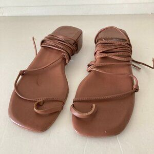 NWOT Jeffery Campbell Free People That's A Wrap Brown Leather Heeled Sandals 8